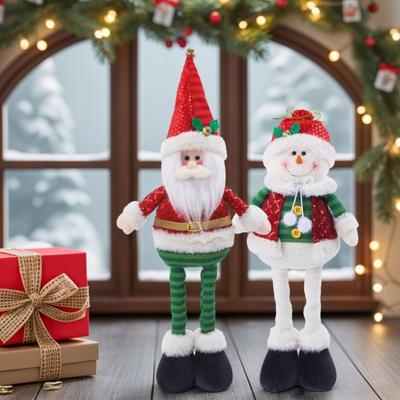 Christmas Plush Doll with Retractable Legs Handmade Standing Snowman Santa Claus Plush Toy Xmas Winter Holiday Party Decoration Ornament