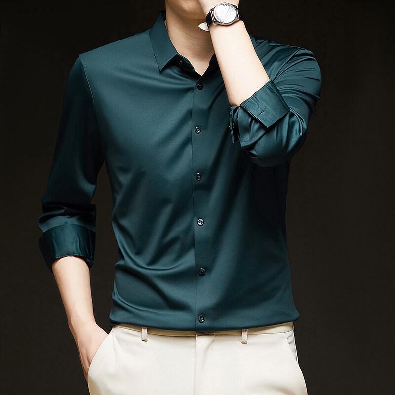 Men's 4-Way Stretch Dress Shirt Solid Long Sleeve Formal Shirts Wedding Business Casual Button Down Shirts
