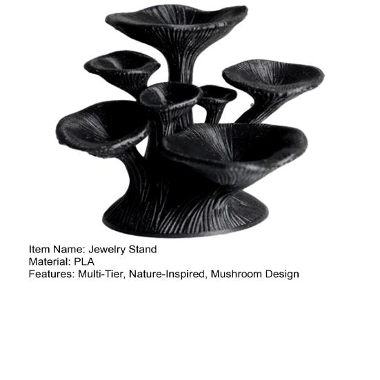 Black Mushroom Jewelry Stand 3D Printed 7-Tier Jewelry Holder Desktop Rings Necklaces Bracelets Earring Tree for