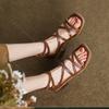Comemore Strappy Roman Sandals Women New Brown Retro Chunky High Heel Square Head Shoes for Women Back Zip Heeled Sandal