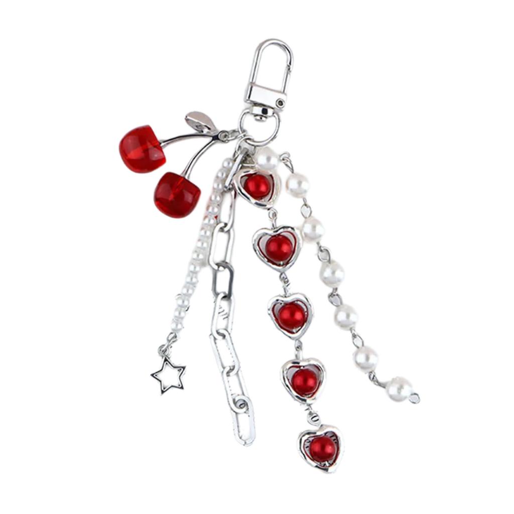 Cherry Shape Key Chain Fashion Keyholders Pearls Heart Star Keychain Hanging Ornament Car Key Rings for Bag Decoration