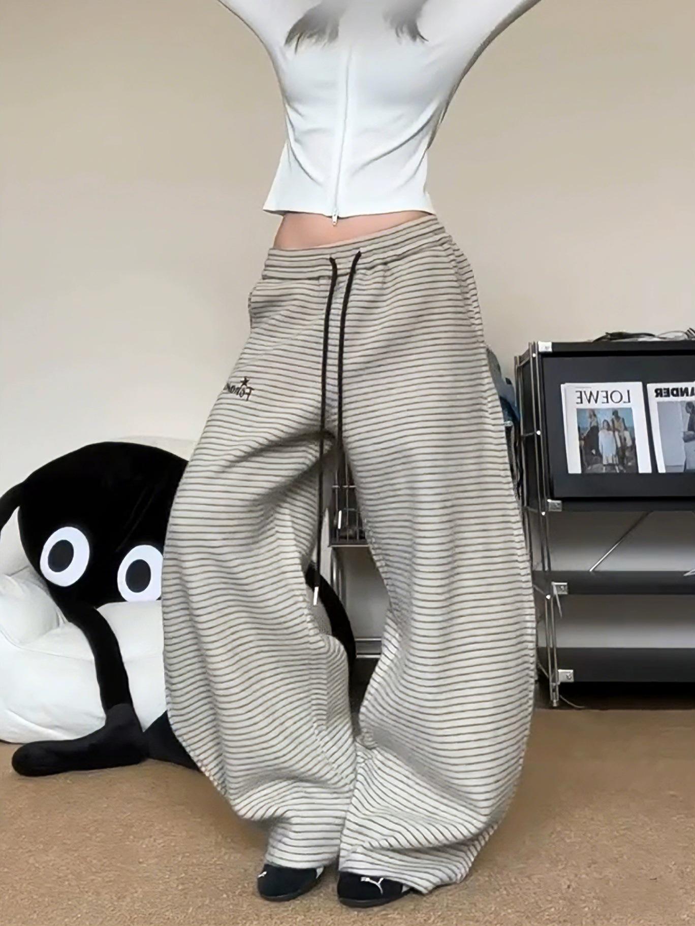 Korean Retro Spicy Striped Hip Hop Sweatpants - Women s Winter Loose Jazz Dance Pants Medium
