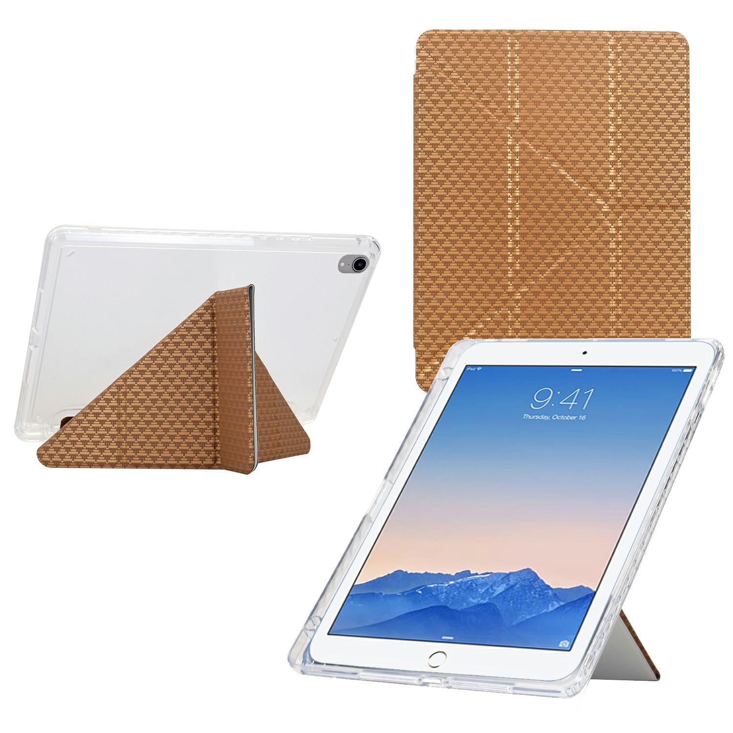 

Tablet Case For iPad 9.7-inch (2018)/(2017)/Air 2/Air (2013),Y-Fold Stand Pyramid-Patterned Leather+Clear Acrylic Cover Gold