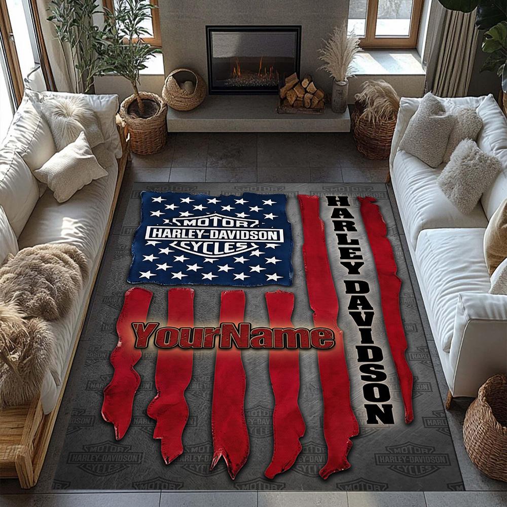 Harley-davidson Motorcycles Personalized Name Floor Rug Office Rug Perfect for Game Room Outdoor Kitchen Study room Antislip Carpet Decorate Offices