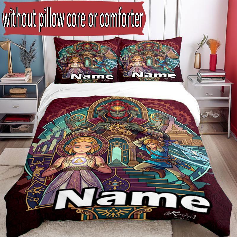 3pcs Duvet Cover Set (1*Duvet Cover + 2*Pillowcase, Without Core), Custom Name The Legend Of Zelda Pattern Bedding Set, Home Bedroom Decor Gift