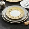 European Style Ceramic Western Steak Plate Golden Silver Pasta Plate Round Home Use Ceramic Fruit Salad Dessert Breakfast Dishes