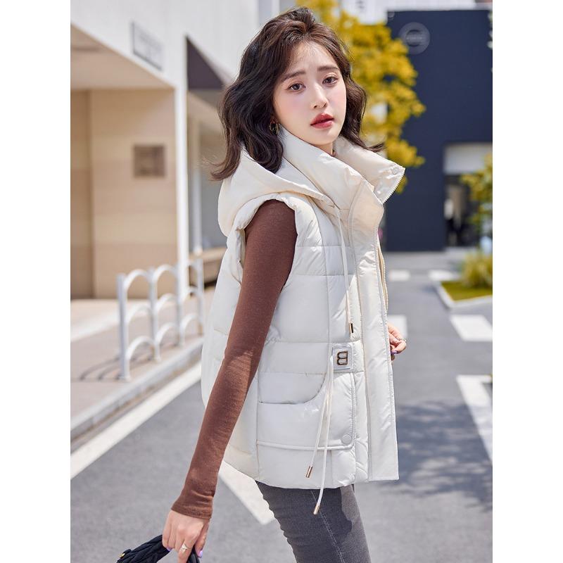 Neues Damen-Unterhemd ohne Ärmel für Herbst und Winter, leicht, mit Kapuze, einfarbig, verdickt, warm, sportlich und lässig, locker, leichte Jacke