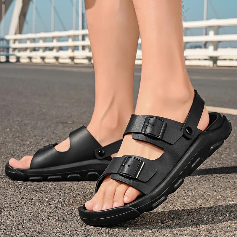 Summer Sandals for Men Lightweight Cushioned Slippers with Anti Slip and Breathable Arch Support Classic Double Button Sandals
