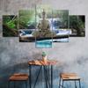 Buddha Waterfall Scene 5 Piece Five Panel Wall Canvas Print Modern Art Poster Picture Home Decor Gift For Him For Her