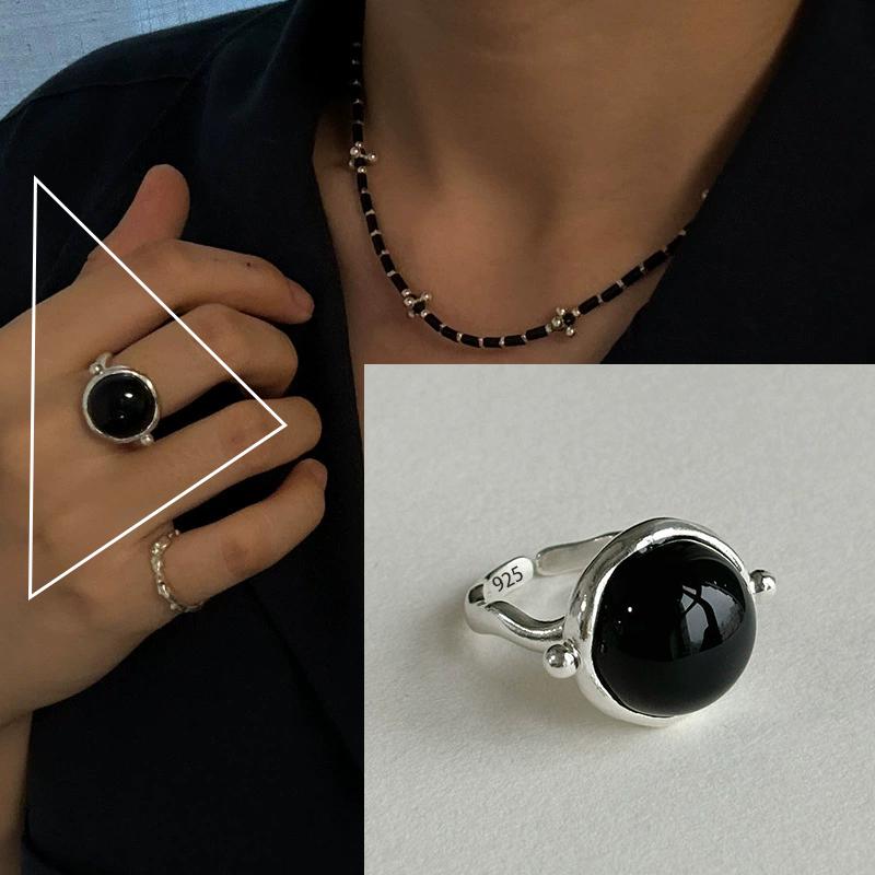 PANJBJ Real 925 Silver Retro Round Ring For 2 Rigns Women Chain Vintage Fine Jewelry Minimalist Accessories Gift