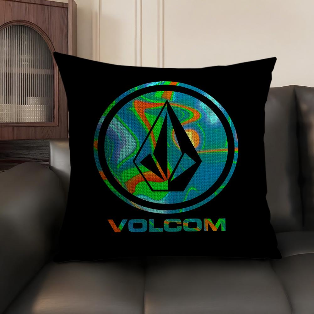 Fashion VVolcomS LOGO Cushion Cover Natural Linen Organic Fabric DoubleSided Printing Sofa Home Decor Gift Pillow Case
