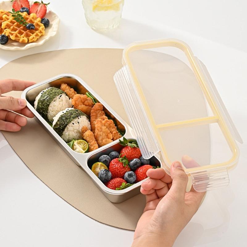 Stainless Steel Bentos Box with Plastic Lid Multi Compartment Design Leak Proof Lunch Container For Work Travel