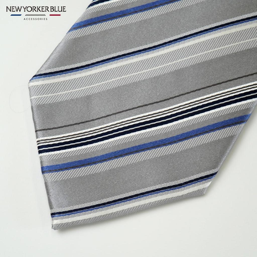 [New Yorker Blue] Striped (Multi-stripe) Necktie NB881615 Silver, One Size Fits All, Business Suit Style, Gift