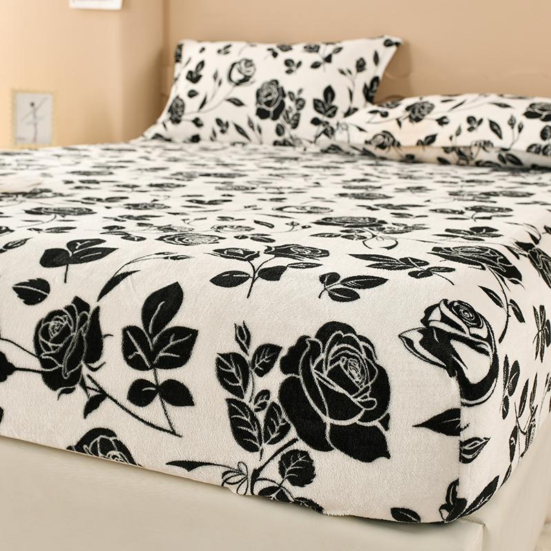 Winter Warm Fitted Sheet Stars Pinted Flannel Fleece Bed Sheet for Double Bed Queen/King Size All-inclusive Mattress Cover180