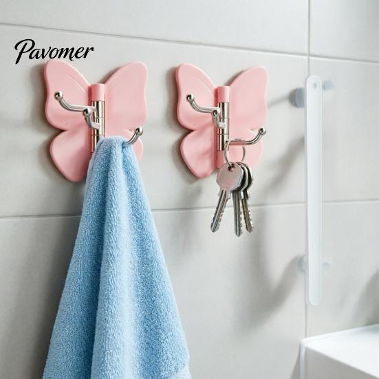 Polished Wood Adhesive Hook 4PCS Butterfly Rotating Hook, with 3 Swivel No Drill Peel And Stick Hooks Wall Space Saving for Bathroom Kitchen