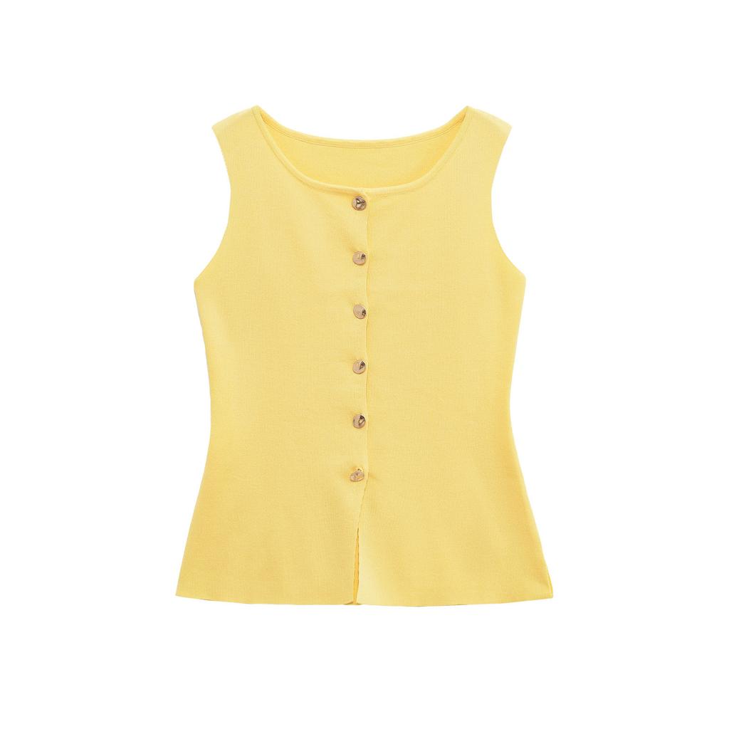 Women S Fashion Sleeveless Vest With Gold Buttons Casual Style