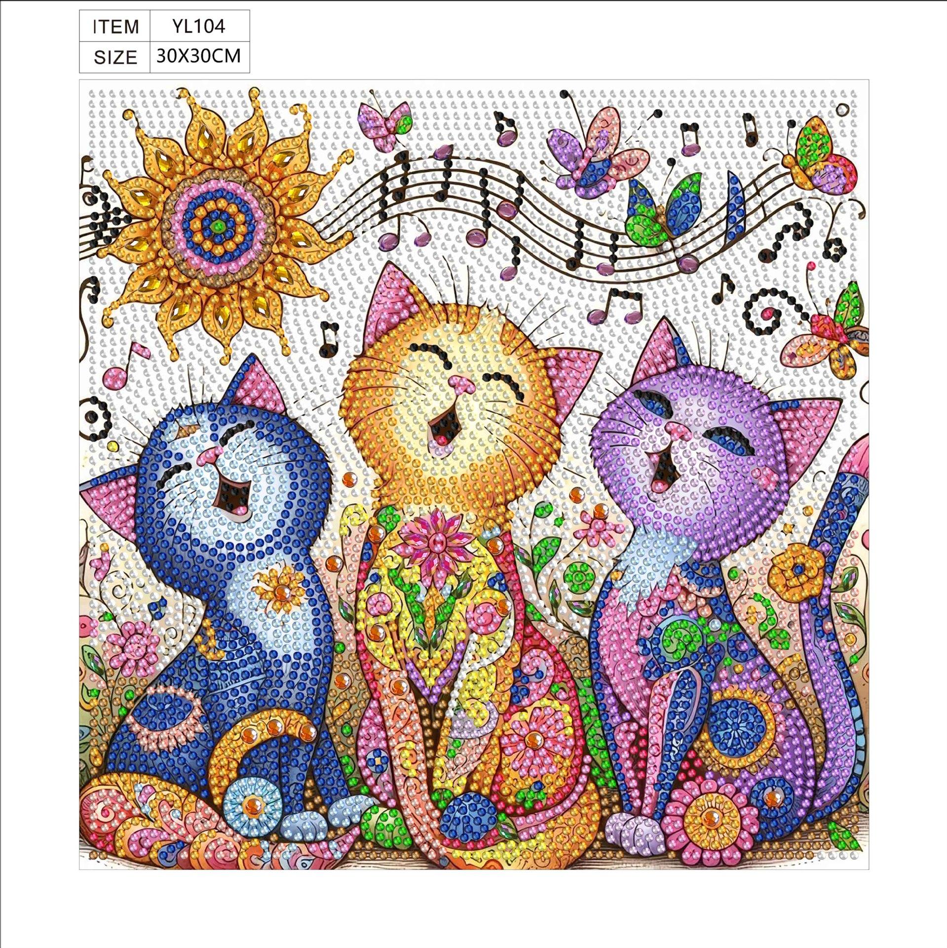 

5D Special-shaped Bright Diamond Painting Decorative Sticker, Handmade DIY Cat Children s Painting Kit 30*30cm