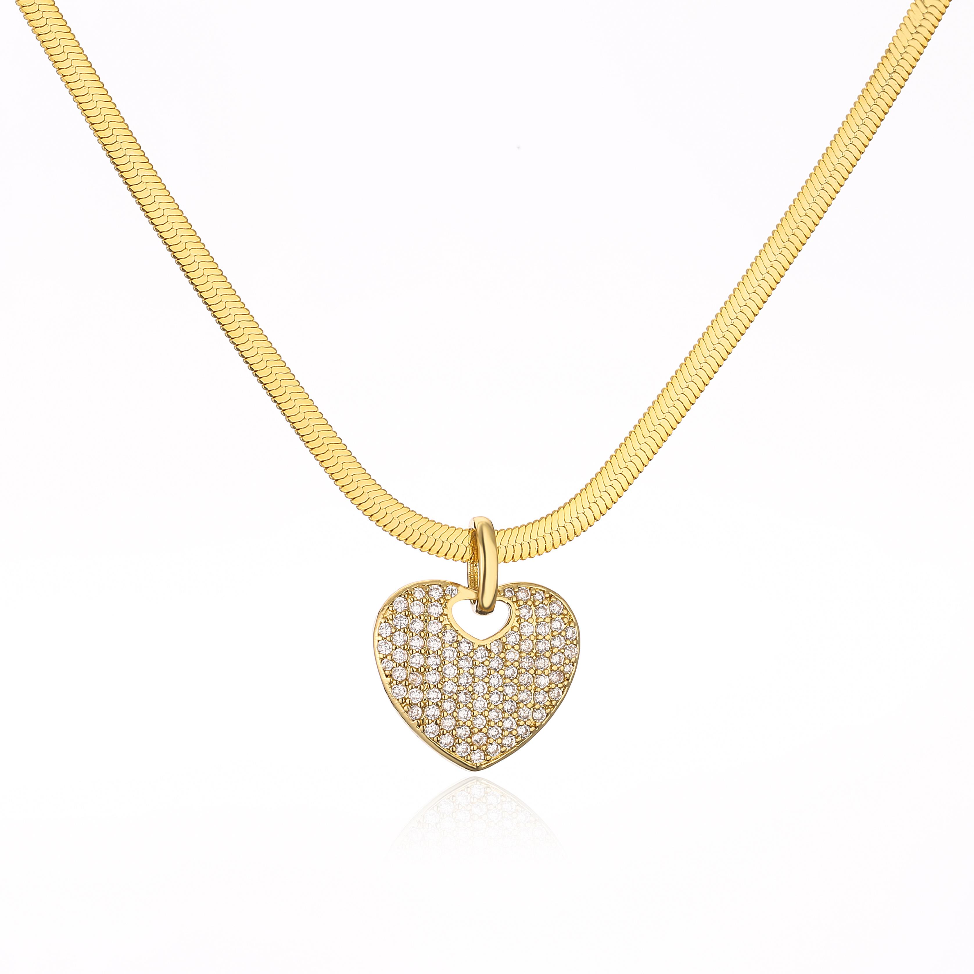 HECHENG,New Accessories Creative Simple Zircon Peach Heart Necklace Earring Set for Women Exquisite Heart-shaped Zircon