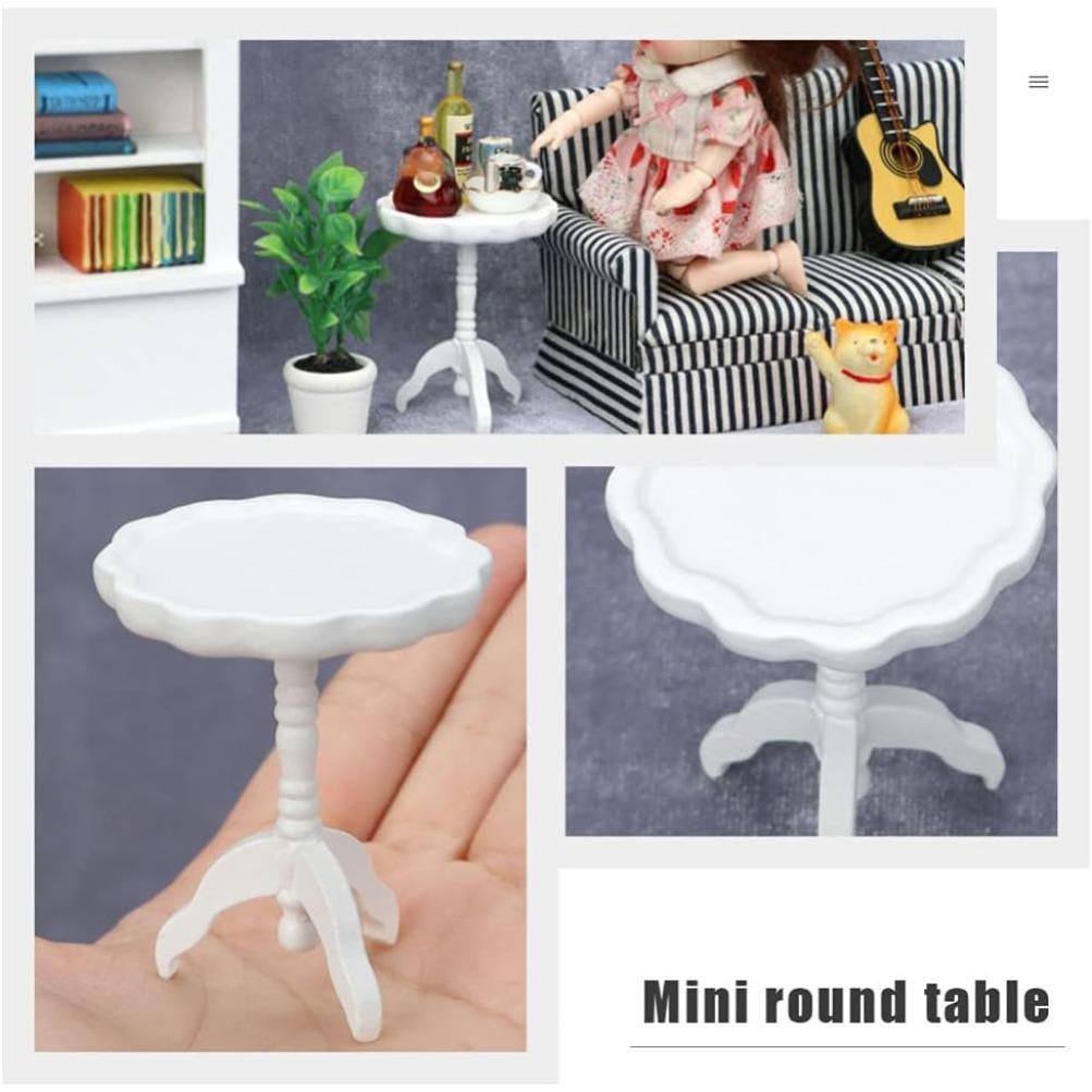 Mini Dollhouse Yan Sehpa Yuvarlak Yan Sehpa Model Ölçek 1/12 Ahşap Mini Ev Mobilyası Çocuk Odası Sahne Dekorasyonu İçin Rol Yapma Oyuncağı