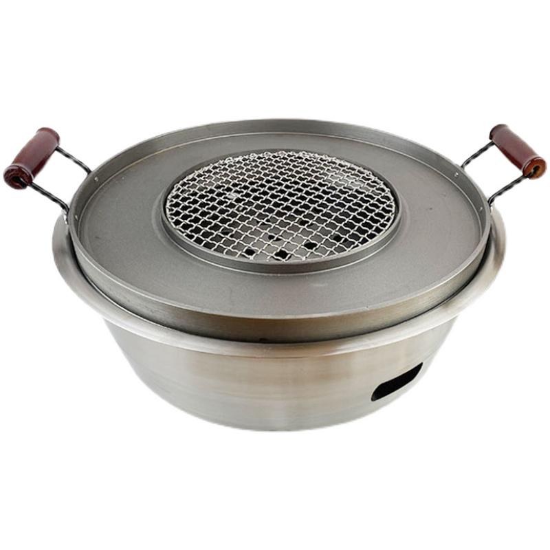 Qiqihar Large Korean Style BBQ Grill - Commercial Cast Iron & Stainless Steel Charcoal Griddle.