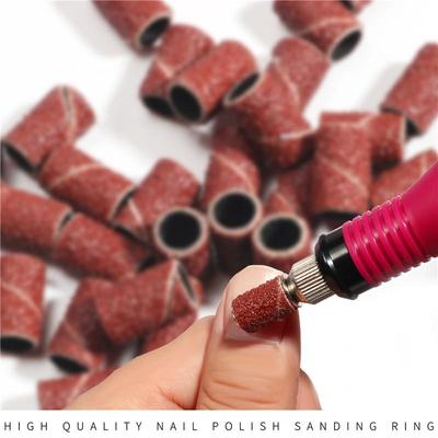 50pcs Sanding Cap Bands for Electric Manicure Machine 180/120/80 Grit Nail Drill Grinding Bit Files Pedicure Tool