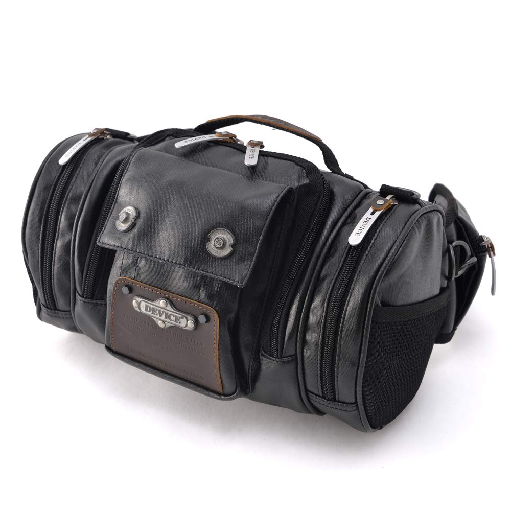 

4way Hip Bag Large Capacity Faux Leather Outdoor Waist Pouch Rucksack Drum Boston Black [Device] чорний