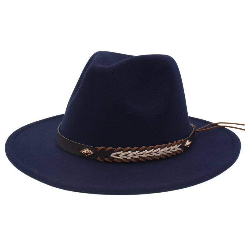 Cross-Border New Woolen Jazz Hat With Felt Hat Large Brim Fashion Top Hat Couple British Gentleman And Lady Hat