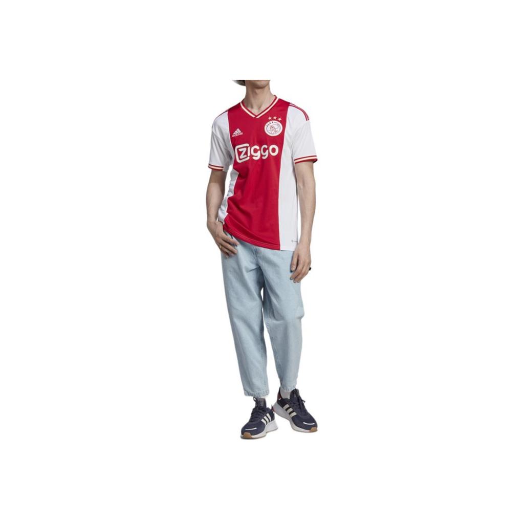 Adidas Tricou de fotbal Ajax 22/23 Home Fan Edition cu decolteu în V cu mânecă scurtă pentru bărbați Topuri Roșu Alb H58243