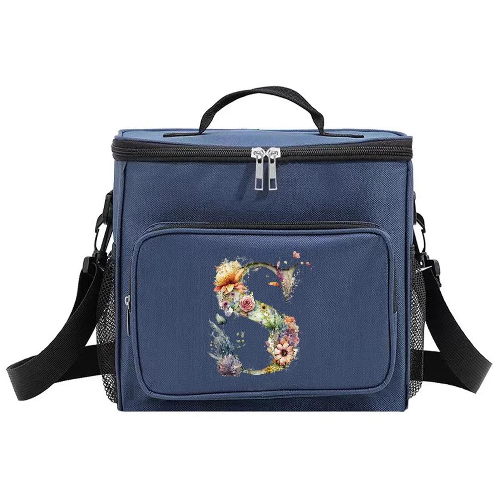 Shoulder Lunch Bag Insulated Bags Waterproof Cooler Box Thermal Organizer Handbag for Men and Women Floral Letter Pattern