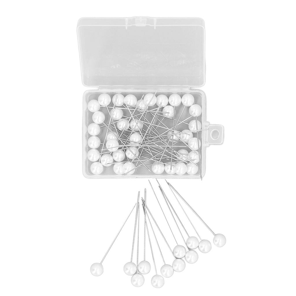 1 Box 50Pcs Corsage Pins White Pearl Head Straight Needle Sewing Marker Pin for Wedding Dress
