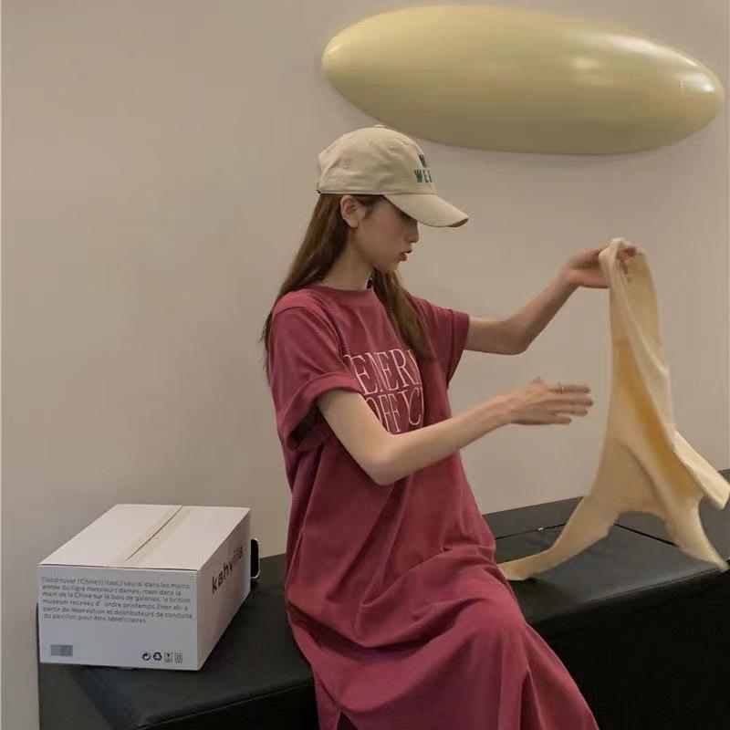 Sukienki T-shirtowe Damskie Krótkie rękawy Lato Luźna Moda Długa Swobodna Plus Size Sukienka