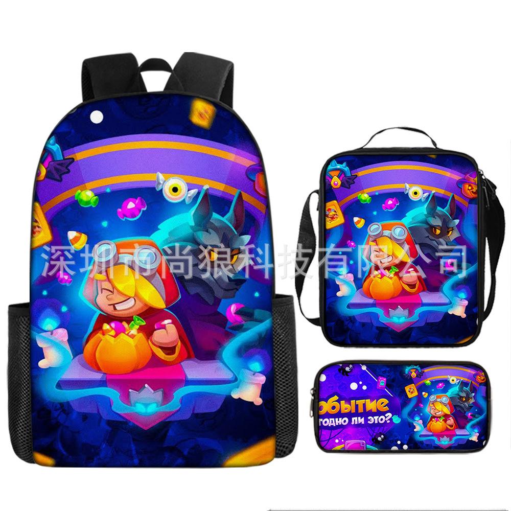 Large Capacity Schoolbag with Shoulder Strap; Student Three-piece Pencil Case Set
