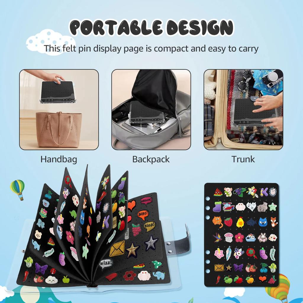Enamel Pin Collector Album Display Book with Clear PVC Cover 8 Pages Pin Book Portable Pin Organizer Badge Holder Pin Collection