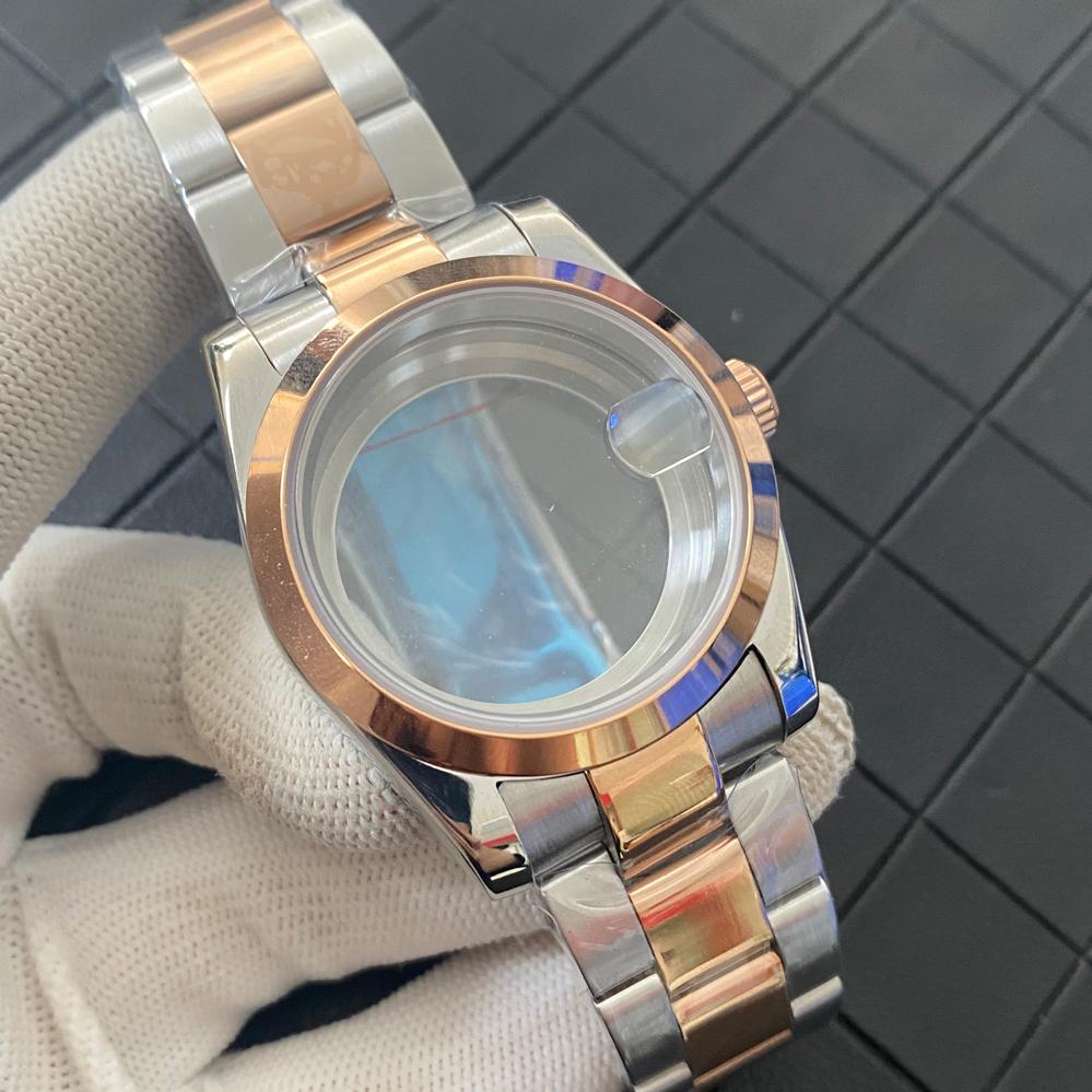 39mm Mid Rose Gold Stainless Steel Watch Case Sapphire Glass Stainless Steel Strap Watches Case for NH35 NH36 4R36 7S Movement