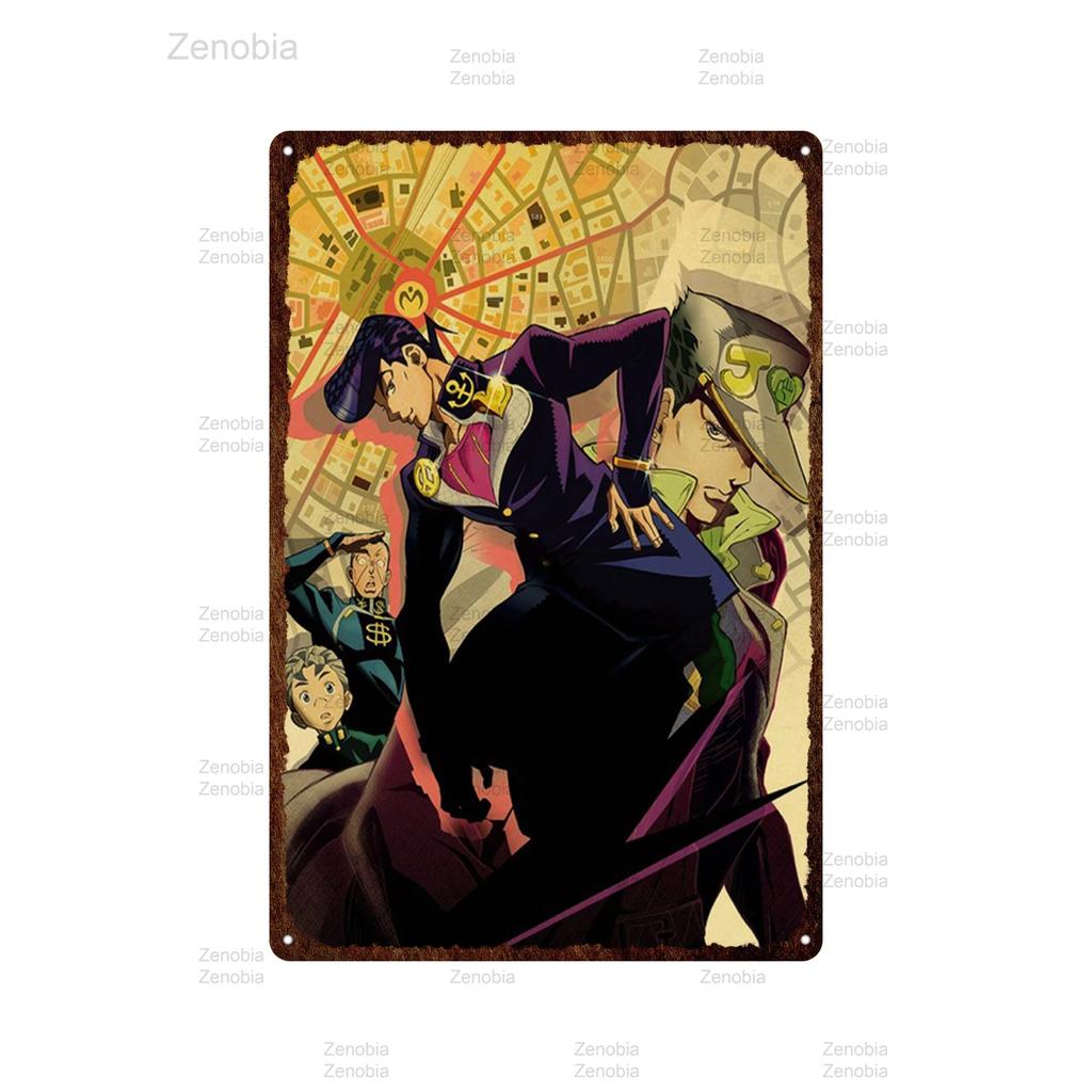 Classic Anime Jojo's Bizarre Adventure Jojo Metal Poster Action Anime Retro Iron Painting Plaque Wall Art Cafe Bar Home Decor