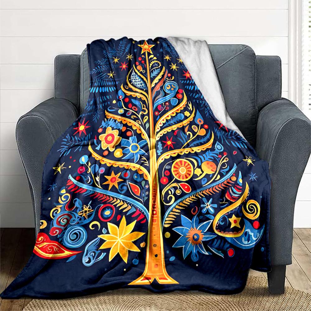 1pc Christmas Tree Blanket, Lightweight Flannel Throw Blanket for Sofa, Bed, Travel, Camping, Living Room, Office, Couch071