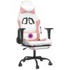 Gaming Chair with Massage Function and Footrest White and Pink PU Leather