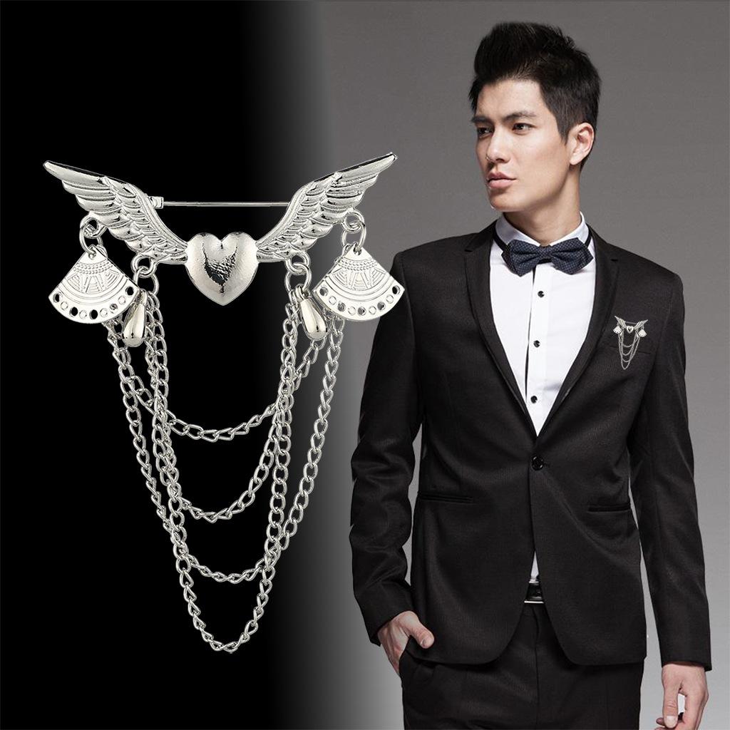 Men's Fashion Suit Brooch Simple Diamond Tassel Metal Wedding Dress Suit Brooch Collar Pin