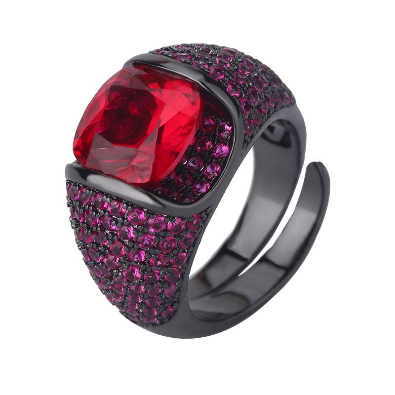 Jewelry Copper Bottom Gold-Plated Simulation Color Treasure Corundum Retro Temperament Ring Women 10 * 10