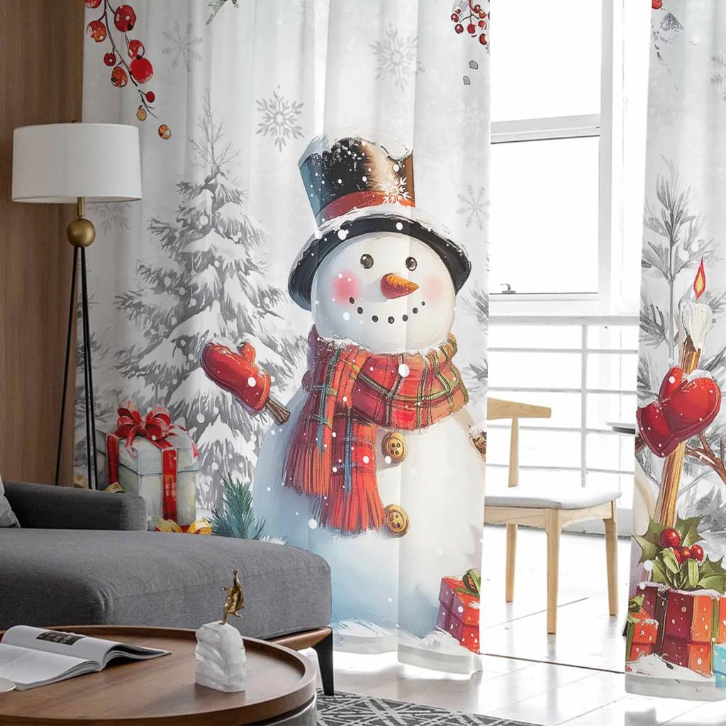 Christmas Snowman Snowflake Sheer Curtains for Living Room Decoration Window Curtains Kitchen Tulle Voile Curtains