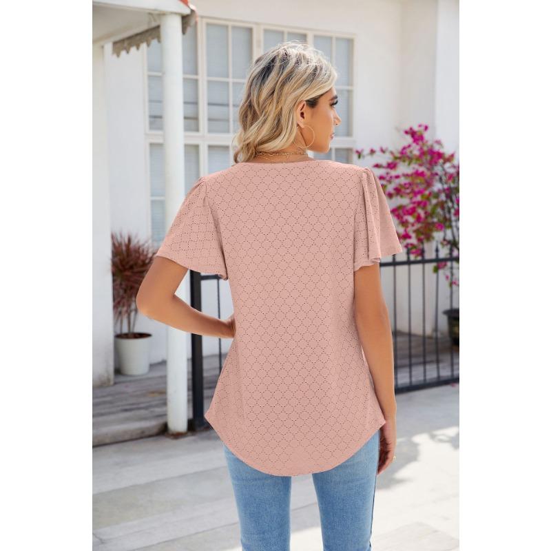 Women's Fashion Casual Summer Spring Solid Color Print Short Sleeve Square Collar Blouses & Shirts