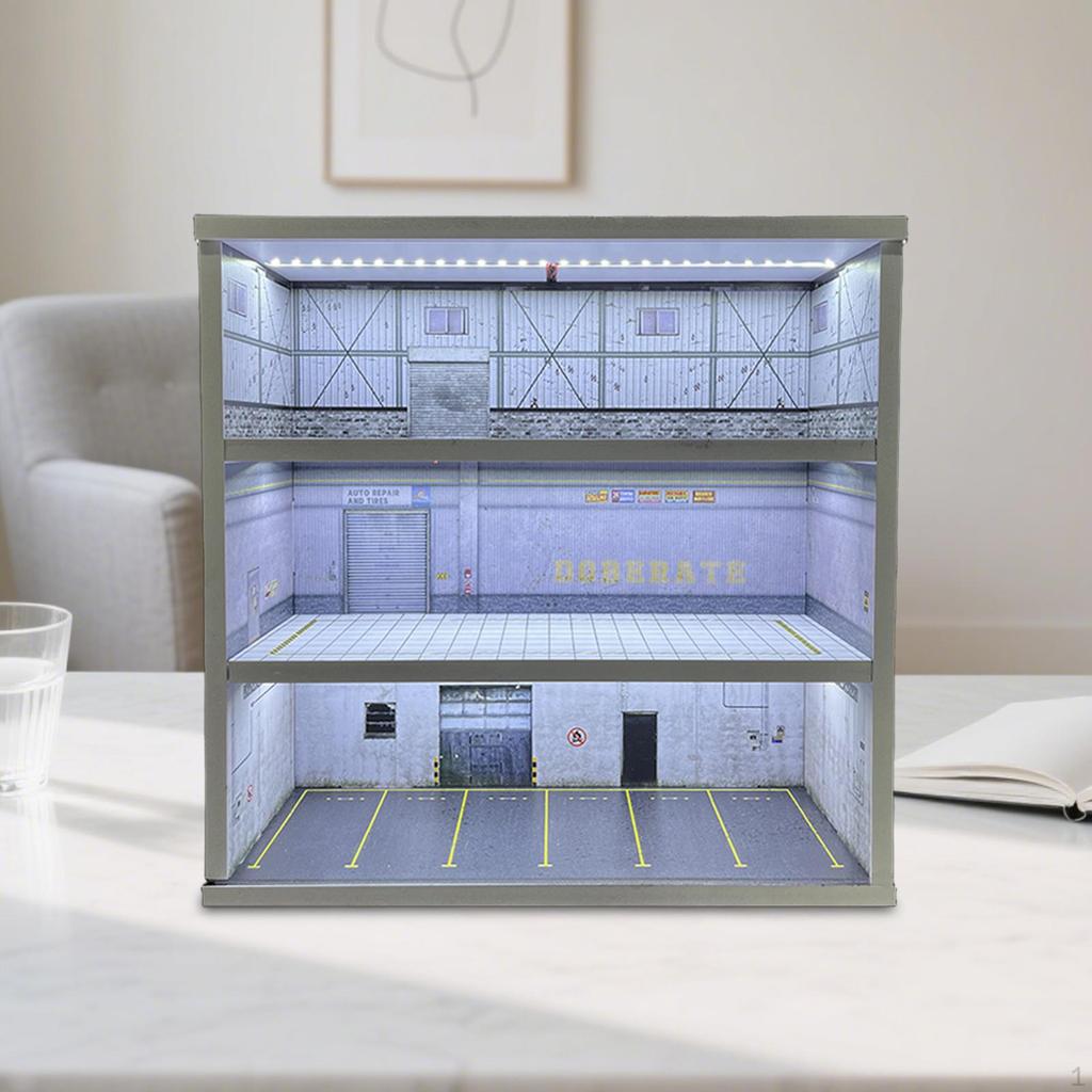 1/64 Model Car Display Case Miniature Scene Garage Diorama Dustproof 3 Tiers Toy Storage Box