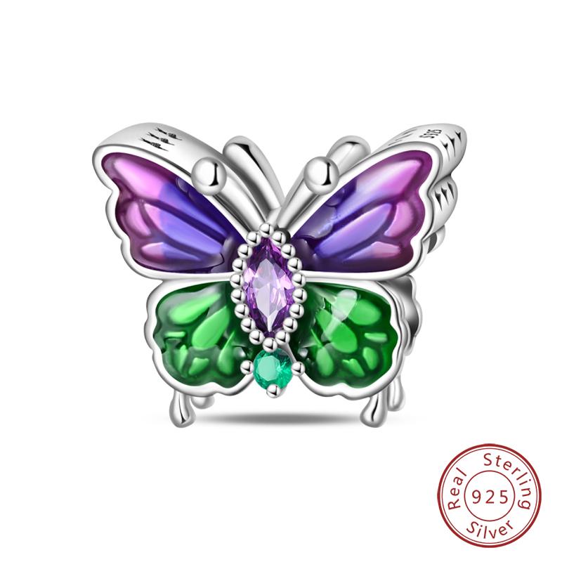 Springtime Copper Sparkling Zircon Colorful Butterfly Charms Beads Fit Qikaola Bracelets Diy Birthday Jewelry Gifts