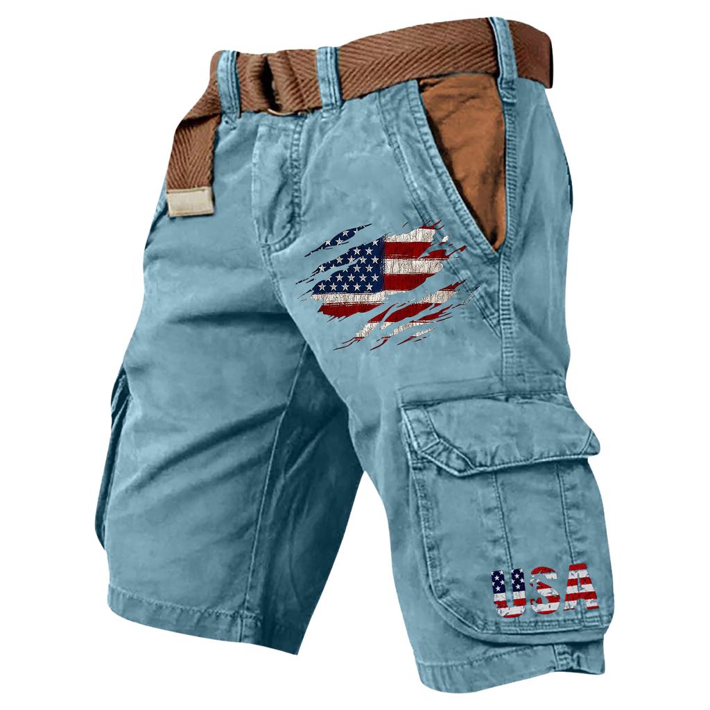 Men's Summer Printed Outdoor Shorts Men's Loose Multi-Pocket Shorts