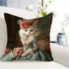 1 Stuk Barokke Stijl Koninklijke Kat Kussenhoes, Polyester 2D Dubbelzijdige Print, Grillig Victoriaans Kattenportret, Luxe Vintage Huis