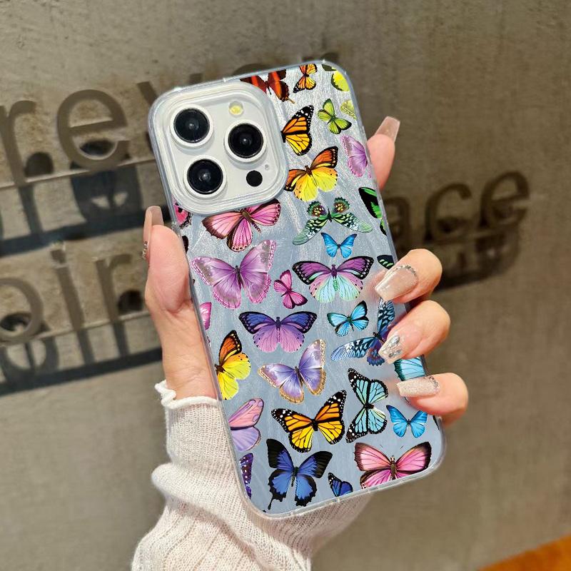

Мягкий чехол с принтом бабочек, тонкий, прозрачный, для iPhone 16 Pro 15 Pro Max 14 13 12 11, блестящий, с перьями, противоударный, с блестками, жесткая задняя крышка из ПК iPhone 11 светло-розовый