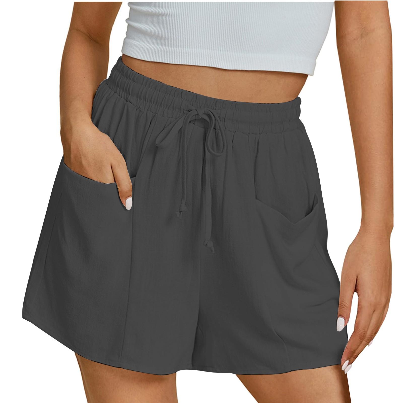 Women s Shorts Casual Summer Color Drawstring Beach Loose Pockets Shorts S