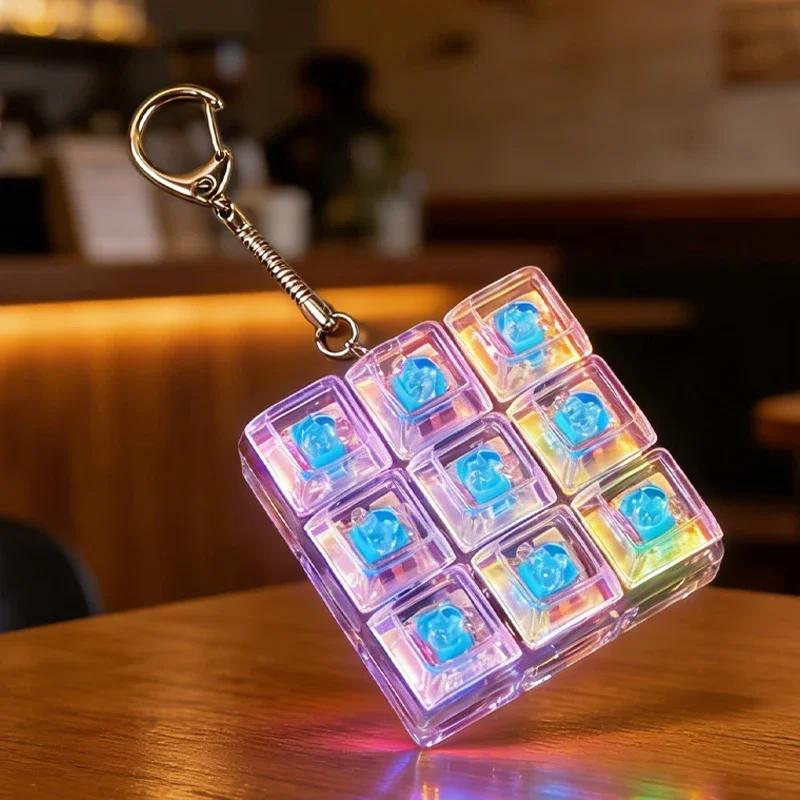 LED Keyboard Keychain Fidget Toys Crystal Clicker Sensory Toy for Stress Relief Keyboard Keychain Fidget Gadget for Adults Amagi