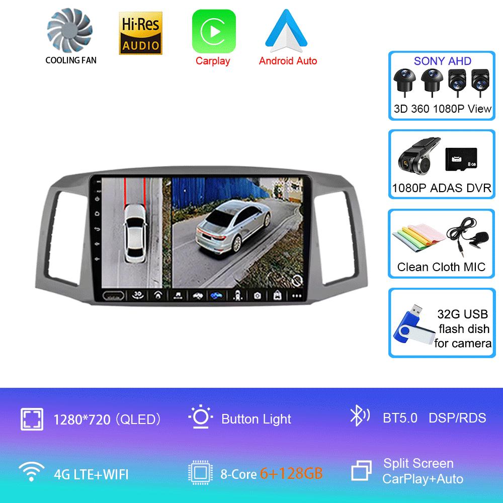 Android 14 Carplay Auto For JEEP Grand Cherokee WK 2004 2005 2006 2007 Multimedia Car Radio Navigation Player Video WIFI+4G DSP