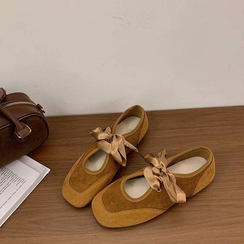

Flat-bottomed lace-up suede women s single shoes 2025 spring and autumn new sports Mary Jane women s shoes design sense niche small leather shoes 40 жёлтый